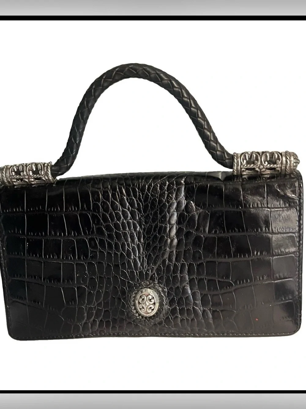 Brighton CELTIC Black Moc Croc Leather Petite Handbag Purse Organizer Wallet 8x4